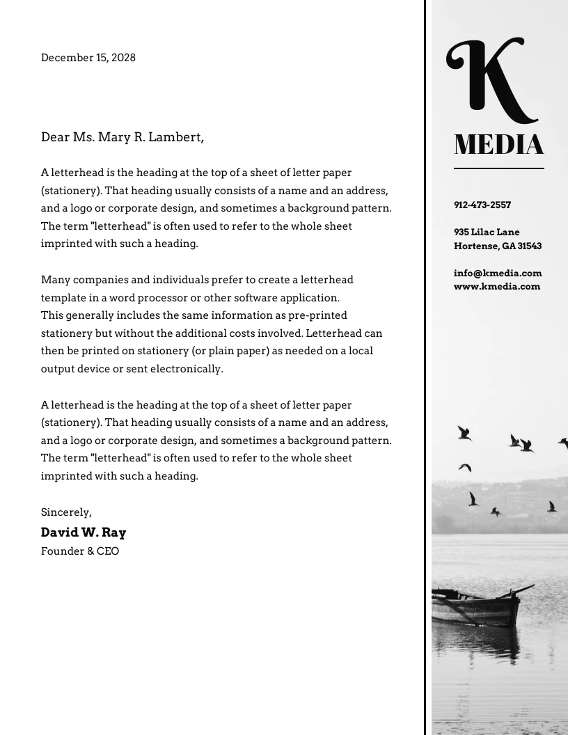 Simple Black and White Letterhead Venngage