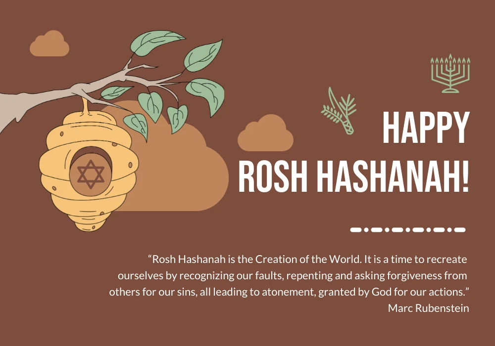 Brown Simple Illustration Happy Rosh Hashanah Card Venngage