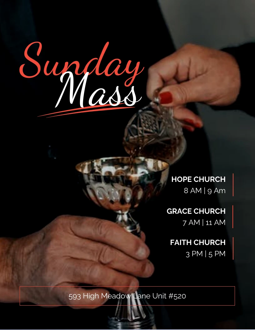 Orange and Black Sunday Mass Church Schedule Flyer Template Venngage