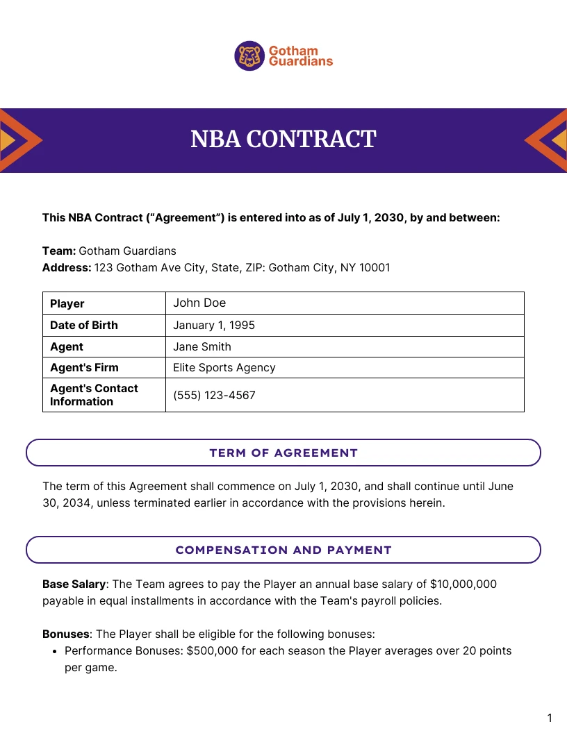 NBA Contract Template Venngage NBA Contract Template Venngage