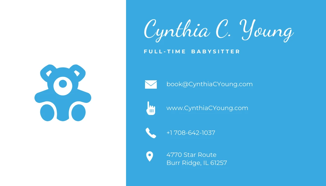 Blue Bear Babysitter Personal Business Card - Venngage