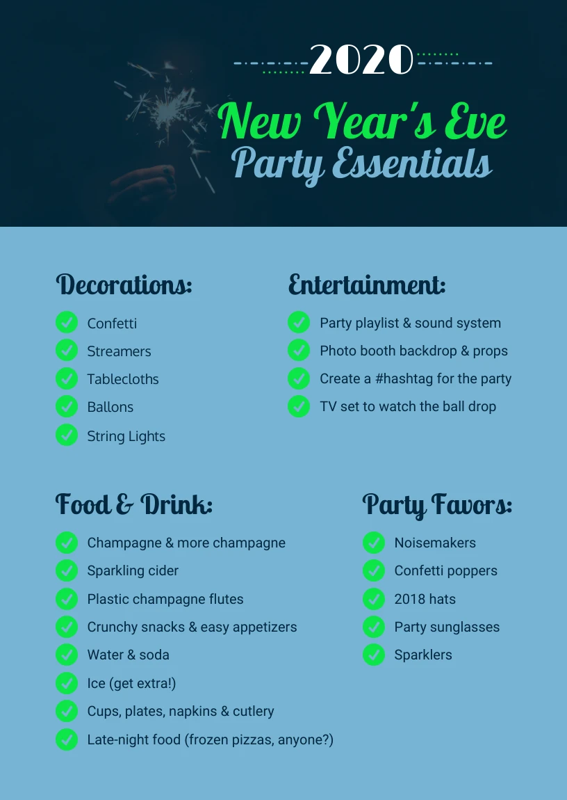 New Year's Party Essentials Checklist Infographic Template - Venngage