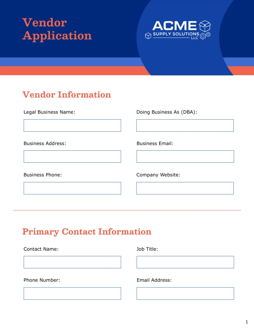 Vendor Application Form Template - Venngage