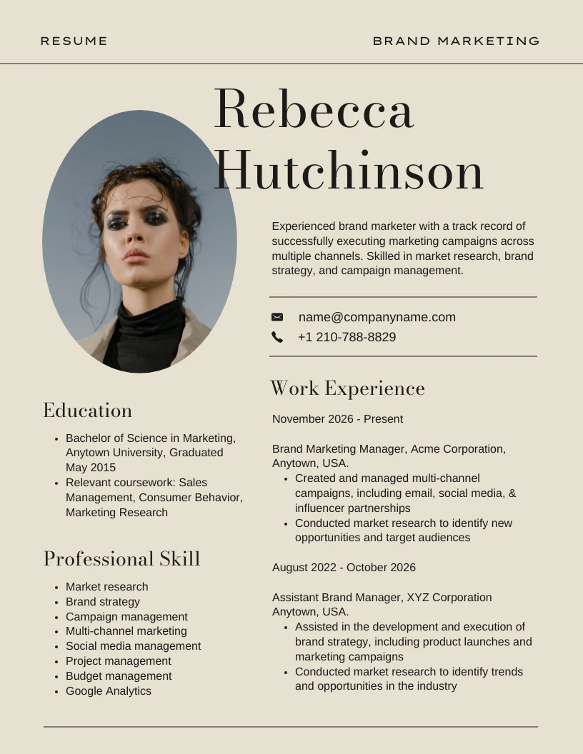 Neutral Beige Simple Brand Marketing Resume - Venngage