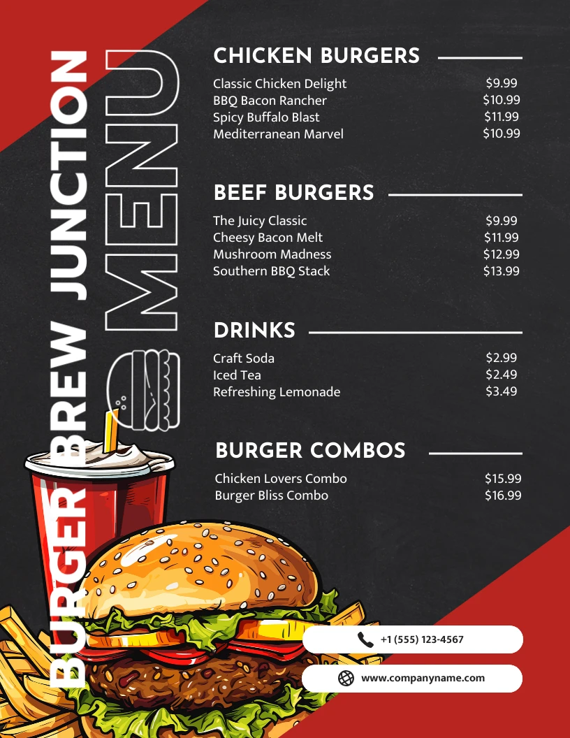 Black And Red Modern Illustration Burger Menu - Venngage