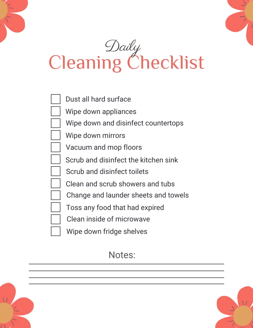 daily cleaning log