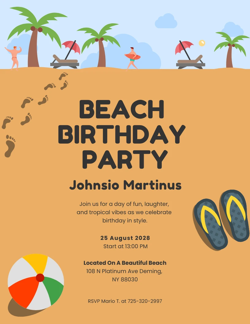 Ilustration Simple Beach Birthday Invitation - Venngage