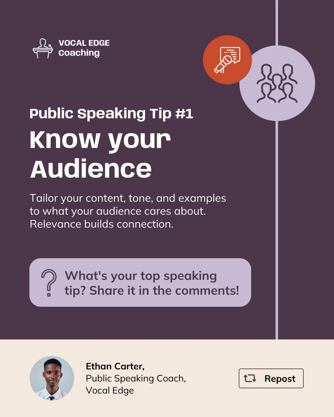 Public Speaking Tip LinkedIn Post Template - Venngage