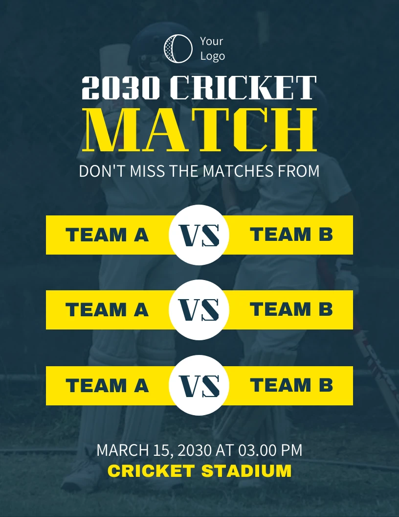 Dark Blue Simple Cricket Match Schedule Template Venngage