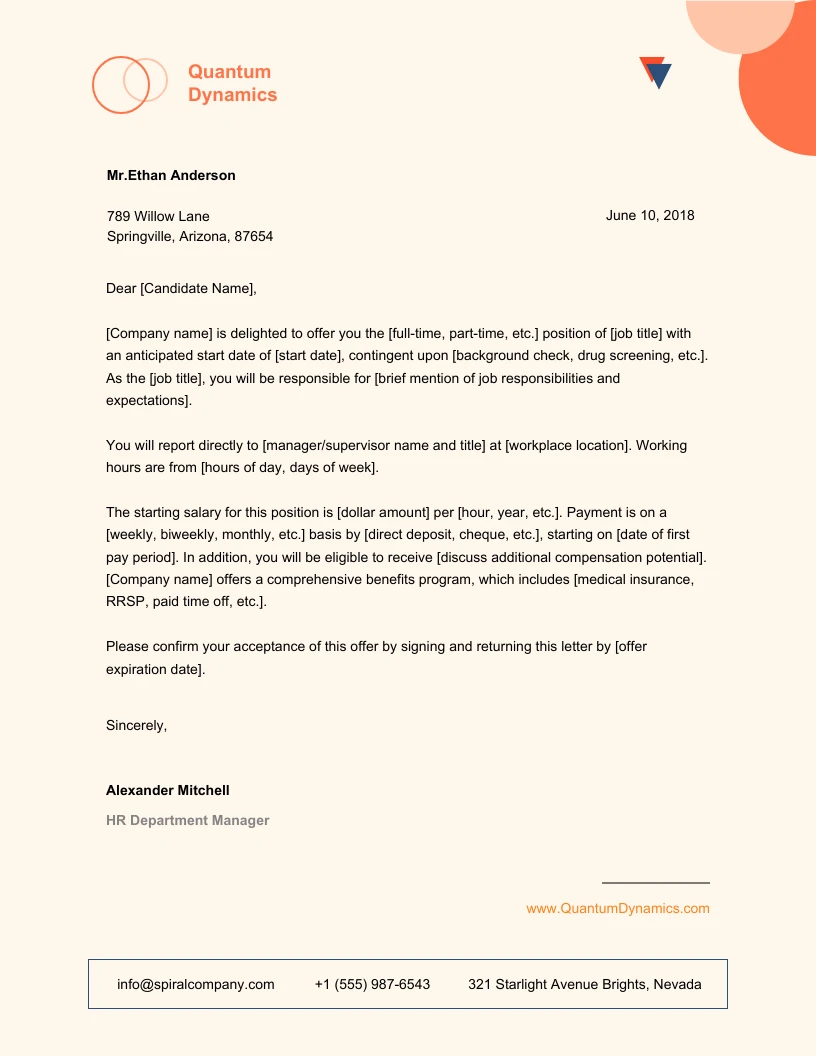 Orange Clean Sample Offer Letter Venngage