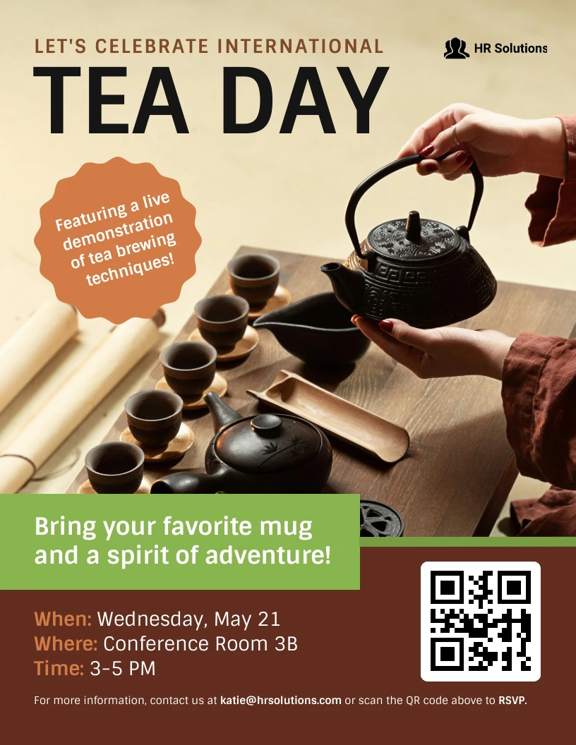 Company Announcement International Tea Day Holiday Poster - Venngage