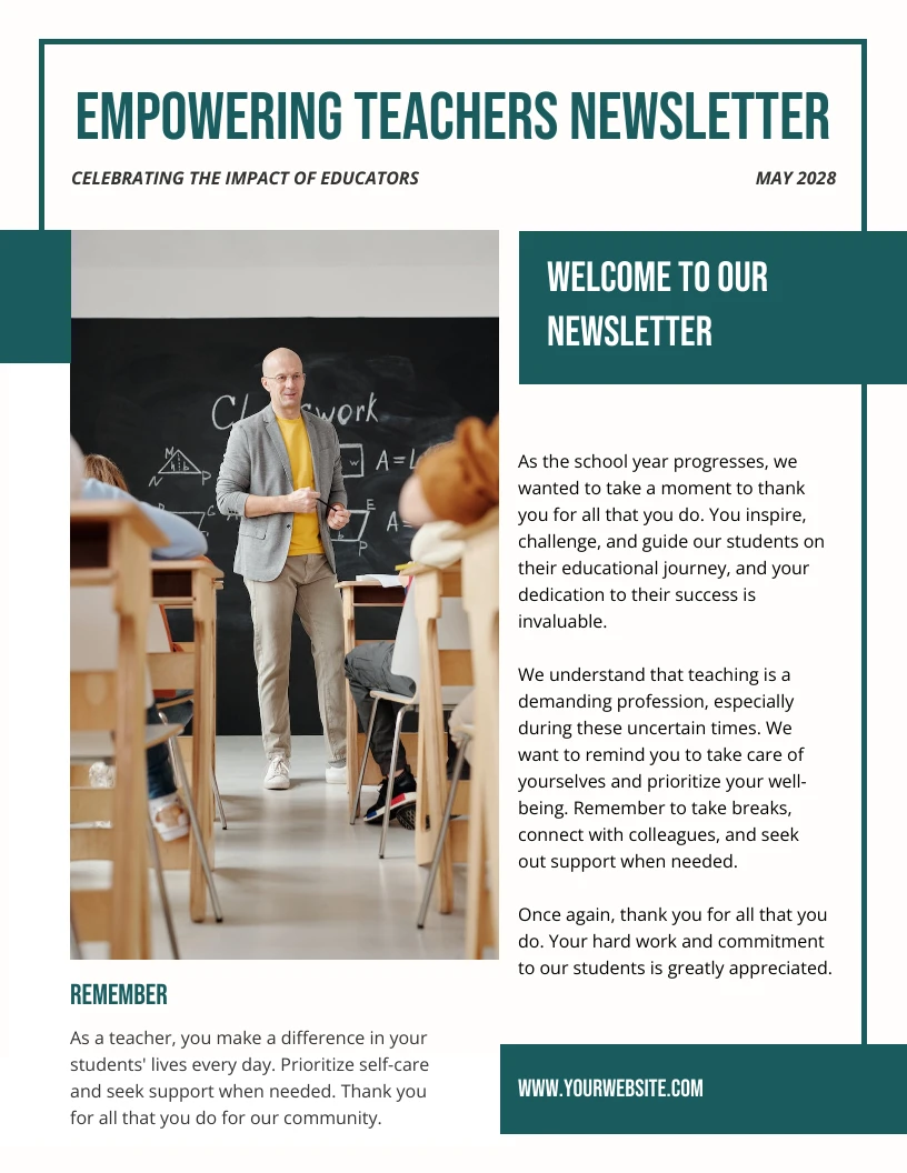 Green Empowering Teachers Newsletter Template - Venngage