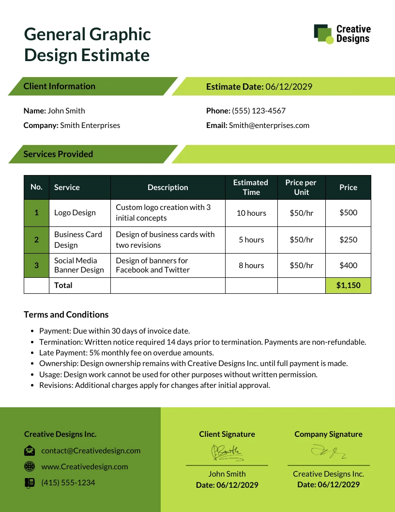 General Graphic Design Estimate Template - Venngage