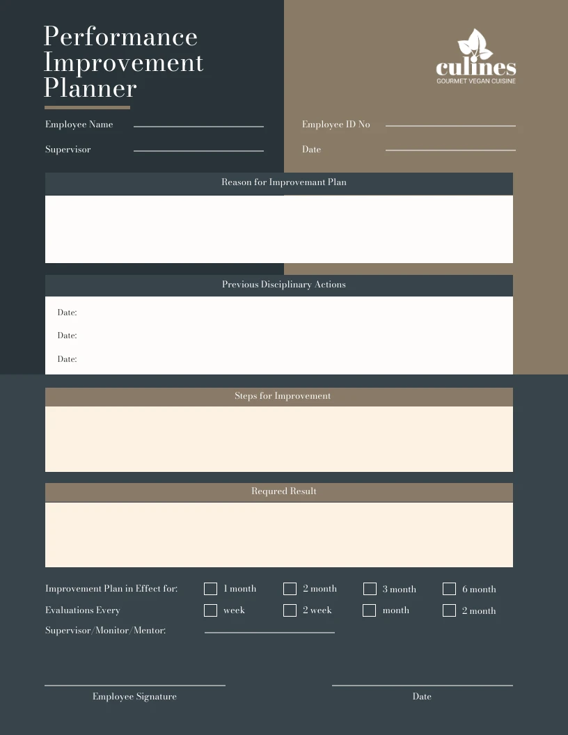 Dark blue gold performance improvement plan template venngage