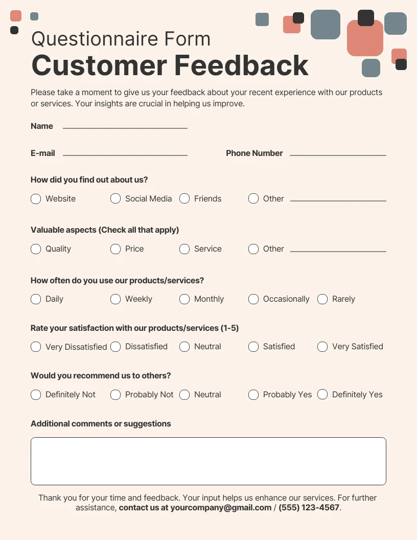 Soft Red and Cream Simple Questionnaire Form - Venngage