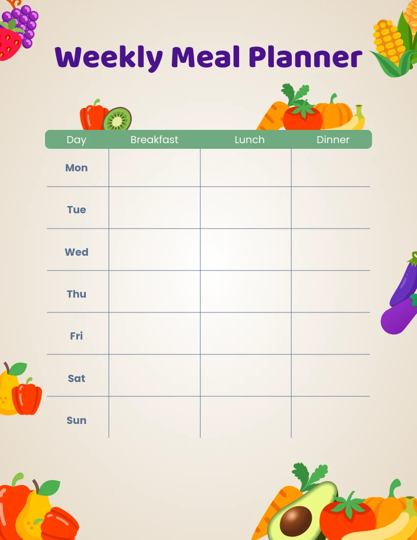 Colorful Weekly Meal Planner - Venngage