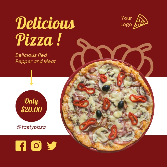 Red And White Minimalist Delicious Pizza Instagram Banner Venngage