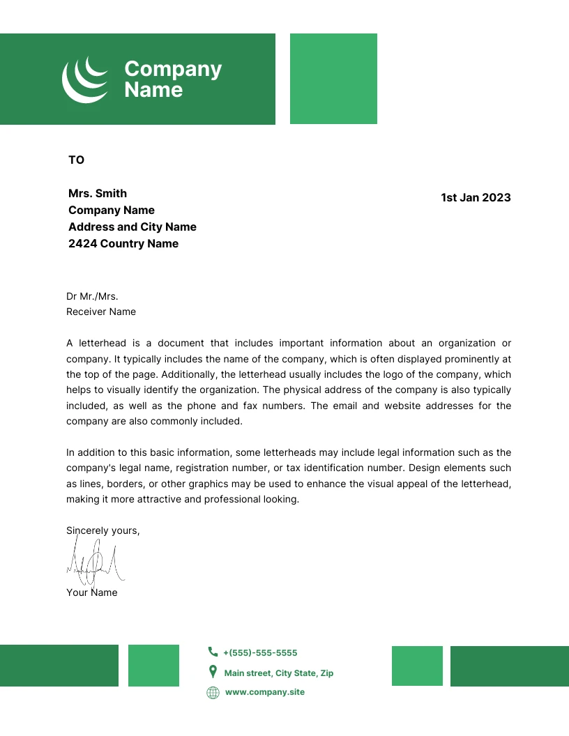 White And Green Modern Company Letterhead Template - Venngage