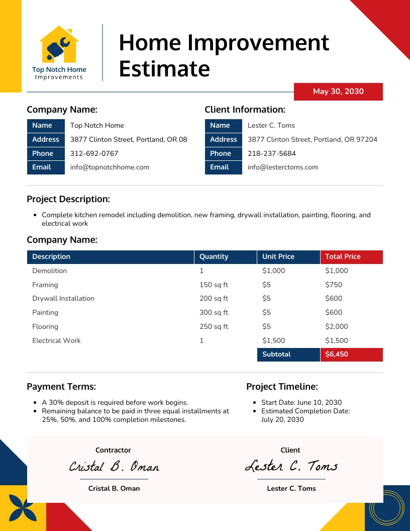 Home Improvement Estimate Template - Venngage