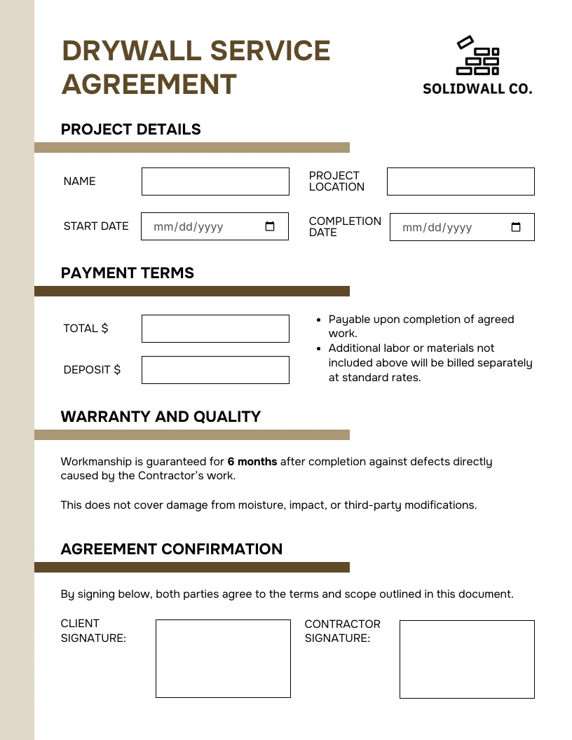 Free Drywall Contract Template - Venngage