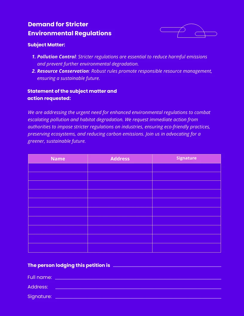 Electric Violet Environmental Regulations Form Template - Venngage