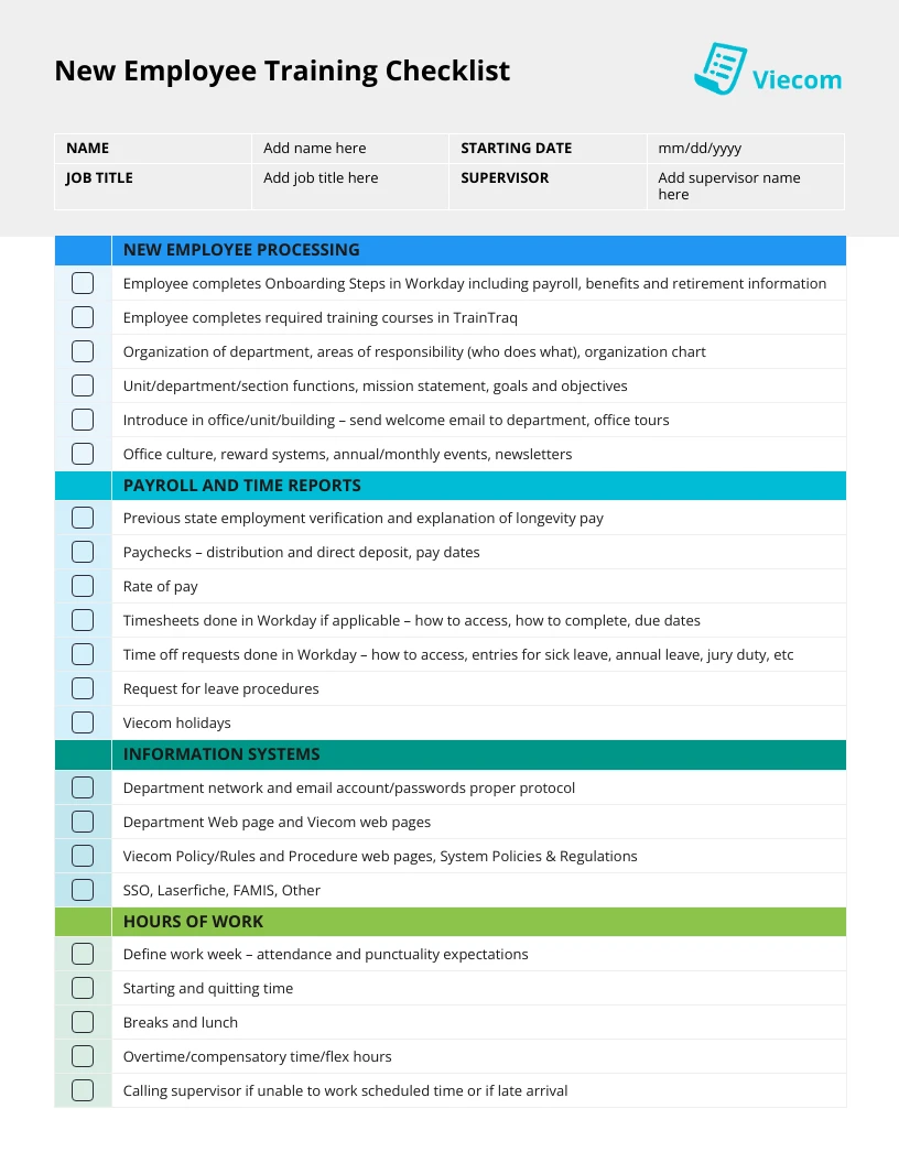 New Hire Onboarding HR Checklist - Venngage