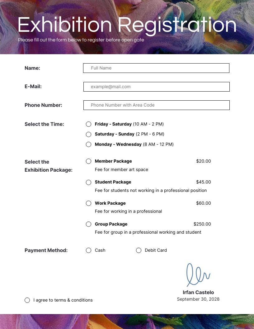 Art Exhibition Event Registration Form Template Venngage