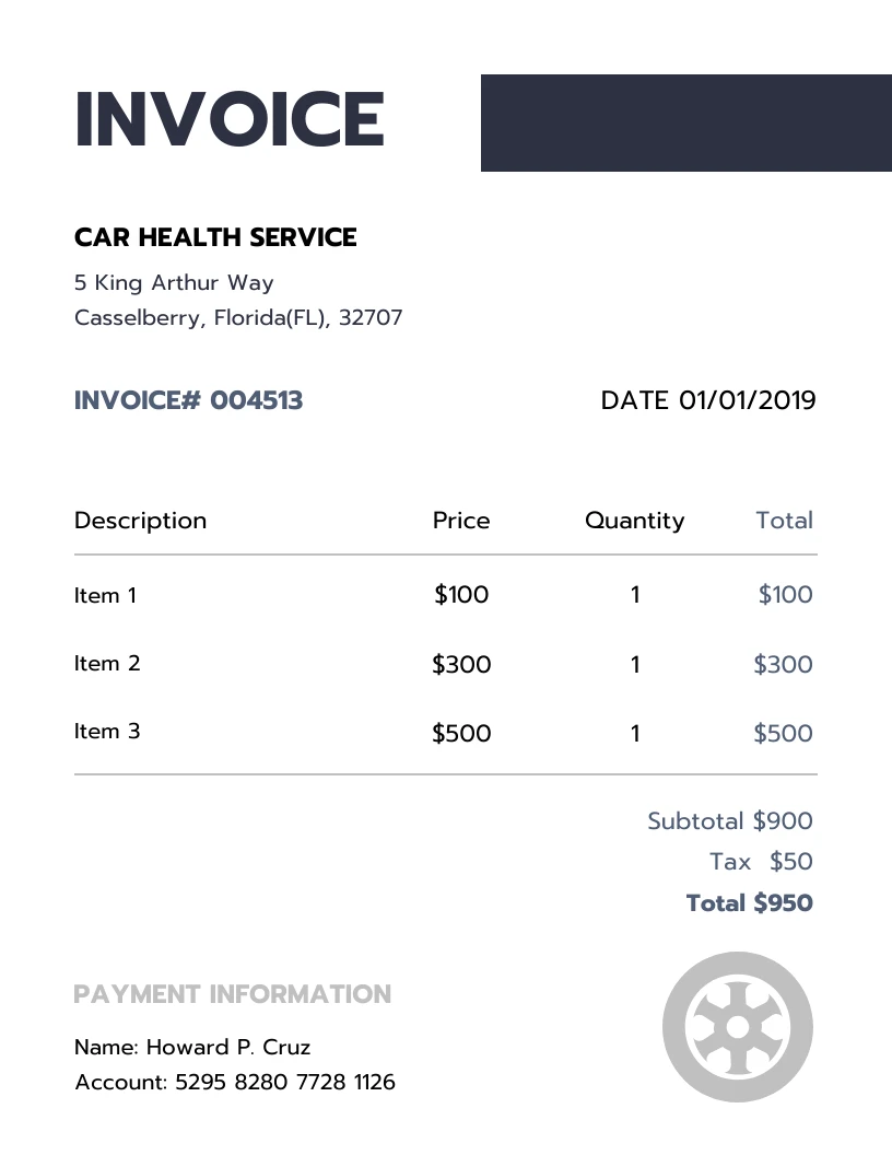 Car Service Invoice Template - Venngage