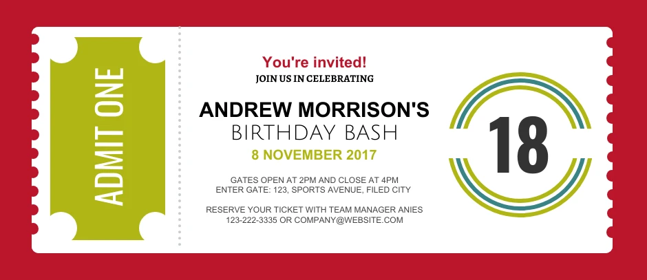 Ticket Birthday Invitation Venngage