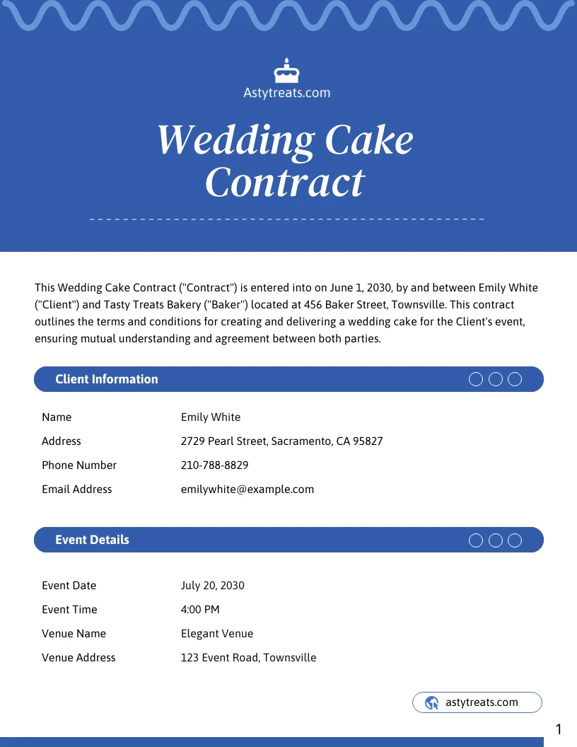 Wedding Cake Contract Template - Venngage