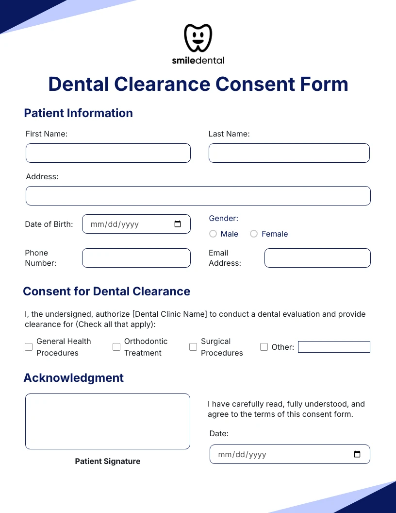 Dental Clearance Consent Form Template Venngage