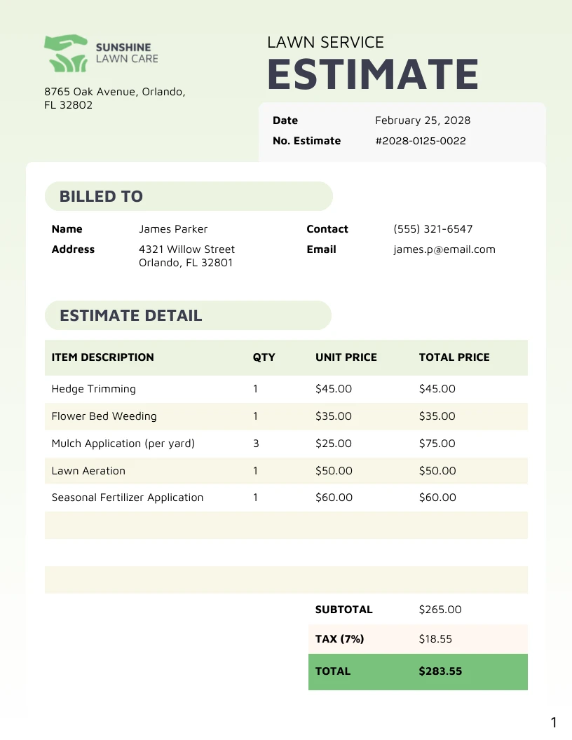 Lawn Service Estimate Template - Venngage