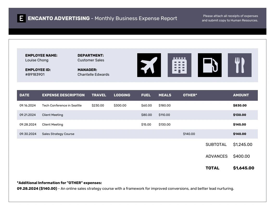 printable expense report template - venngage