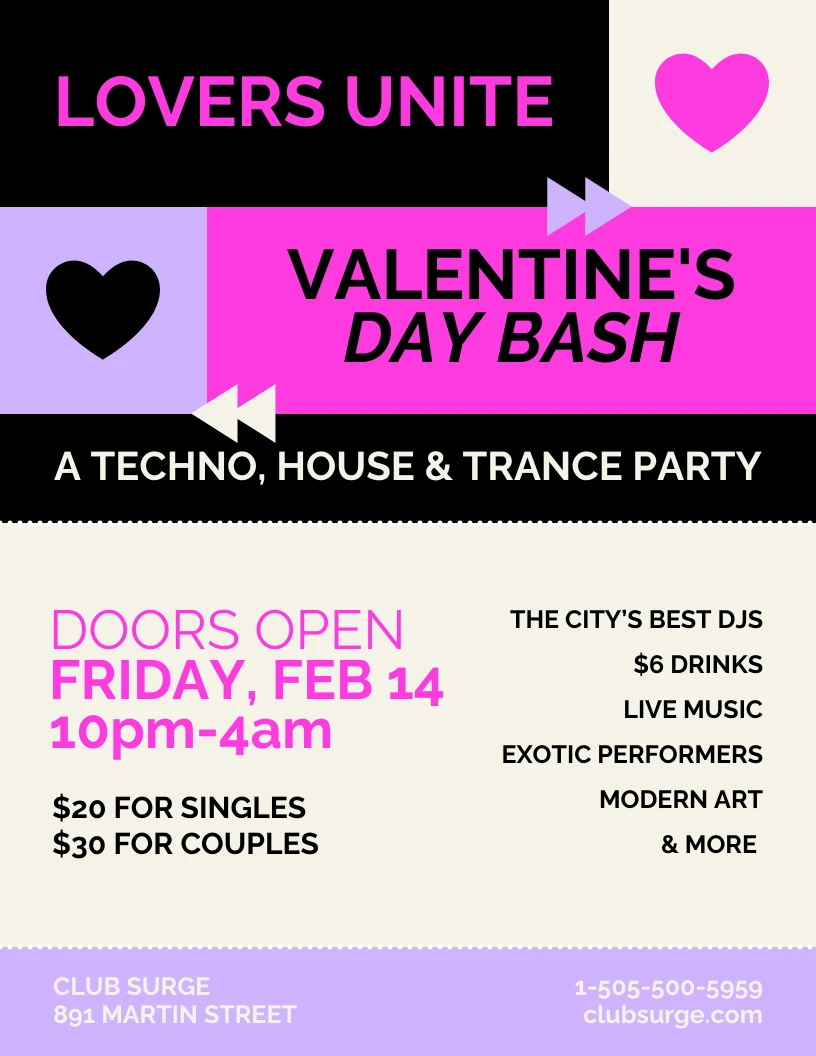 Valentine's Day Electro Party Flyer - Venngage
