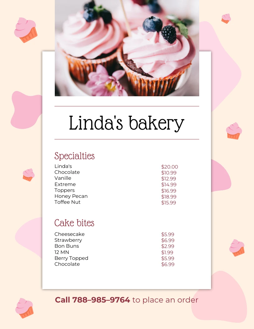 Beige and Pink Bakery Menu - Venngage