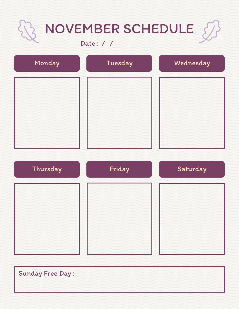 White And Purple Modern November Schedule Template - Venngage