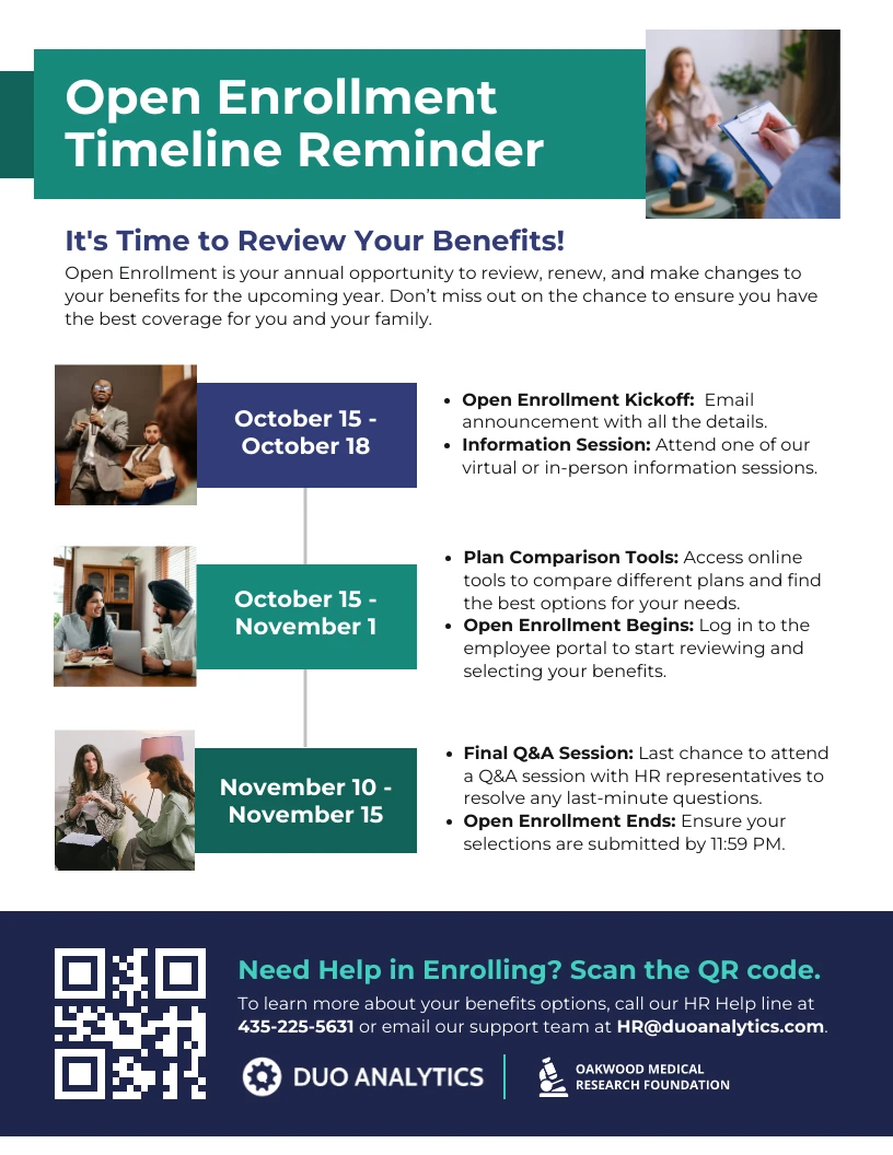 Open Enrollment Employee Reminder Timeline Health Flyer Venngage
