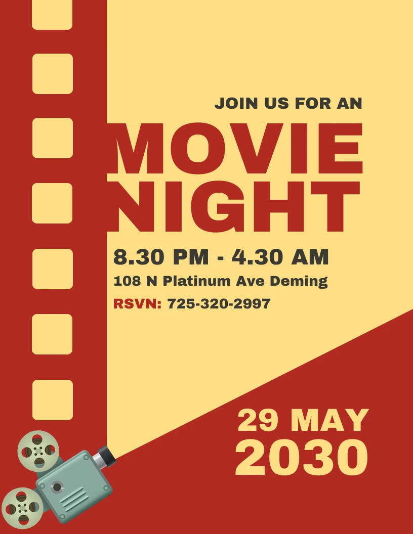 Red And Yellow Minimalist Movie Night Invitations - Venngage