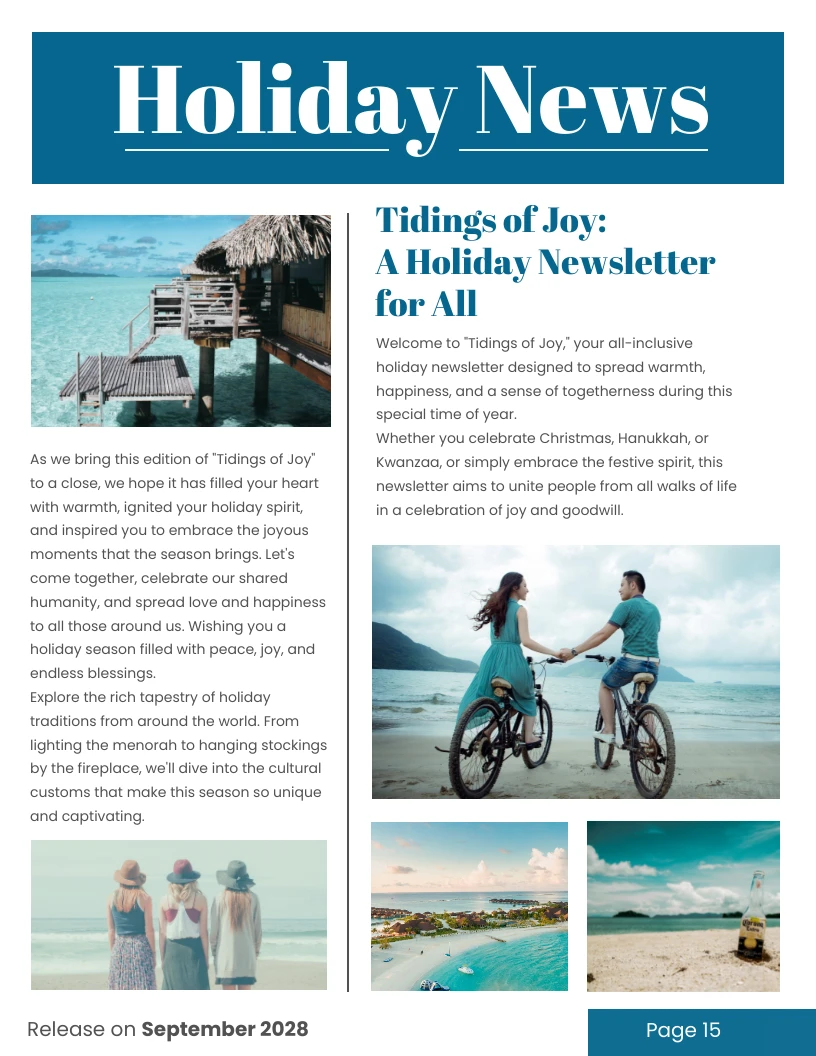 Dark Blue White Holiday Newsletter Template Venngage Dark Blue White Holiday Newsletter Template Venngage