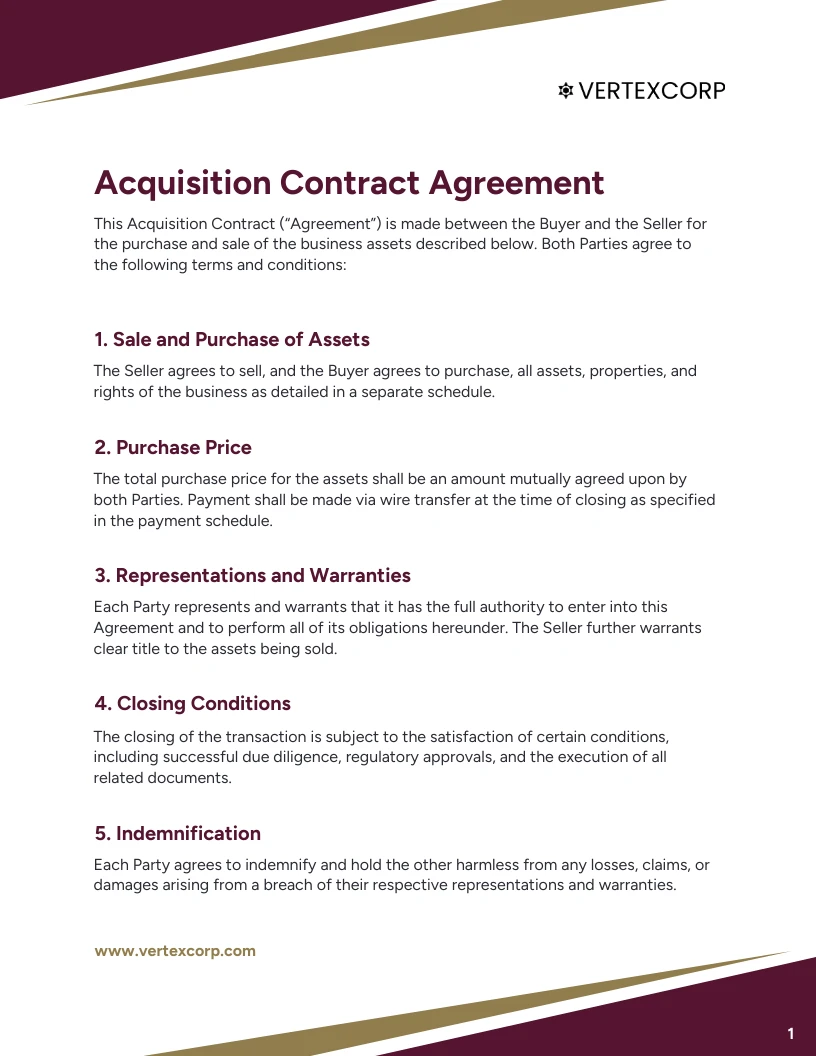 Acquisition Contract Template - Venngage