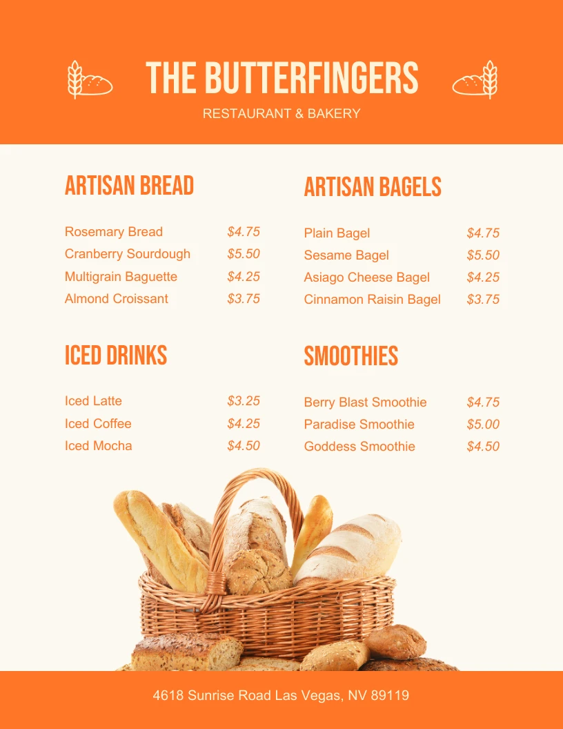 Beige And Orange Modern Bakery Menu - Venngage