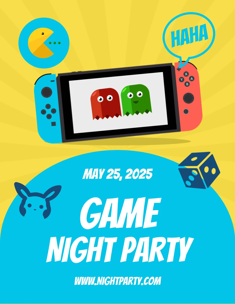 Illustration Game Night Party Flyer Template Venngage elefun-flyers-game-fun-factory-island-barbados