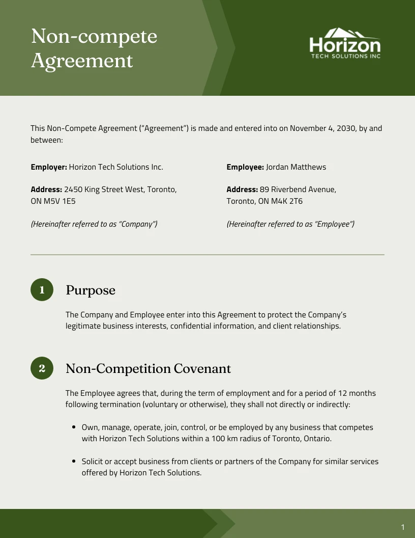 Non Compete Contract Template - Venngage