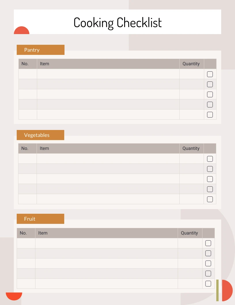 Nude Simple Abstract Cooking Checklist Template - Venngage