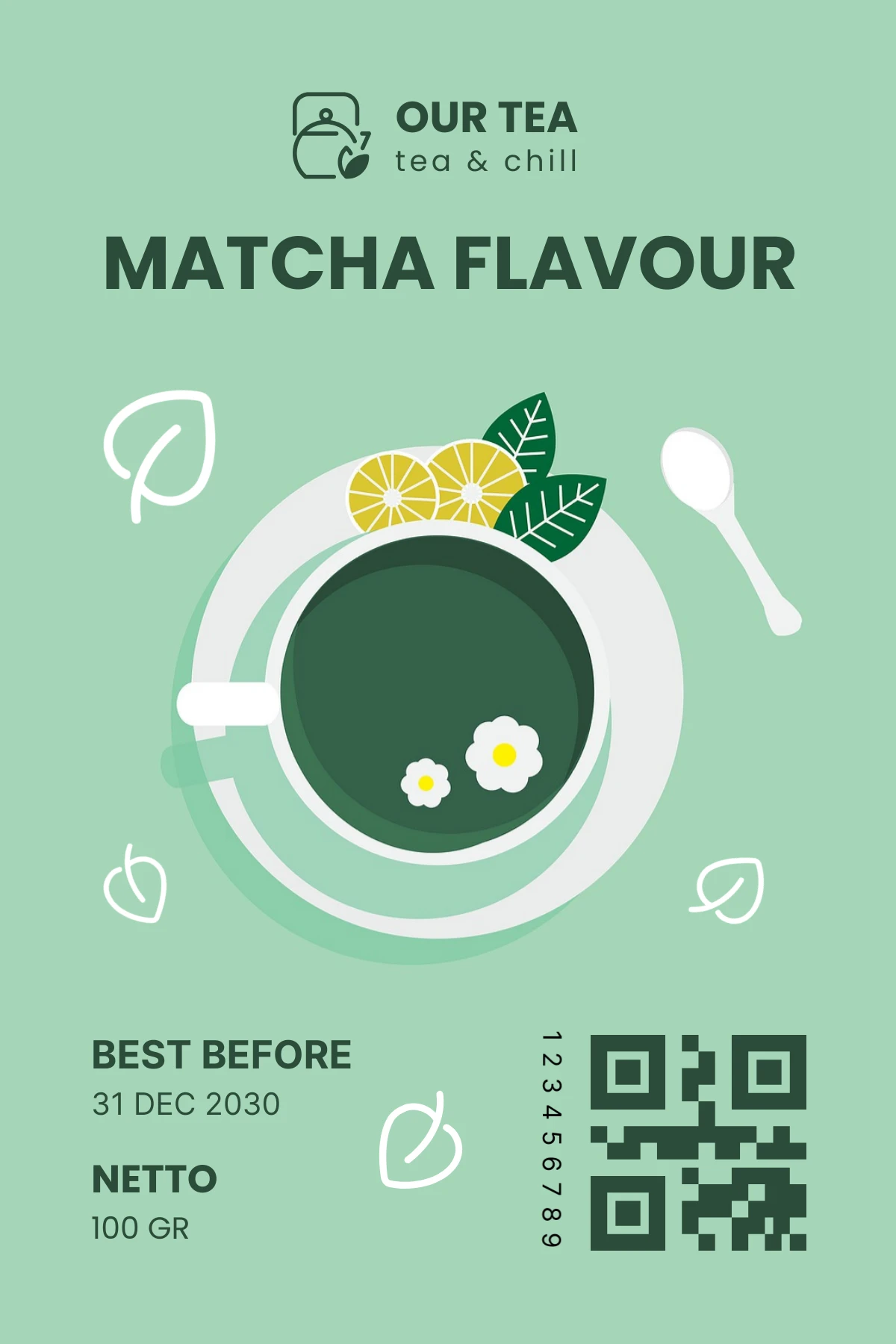 Light Teal Minimalist Tea Product Label - Venngage