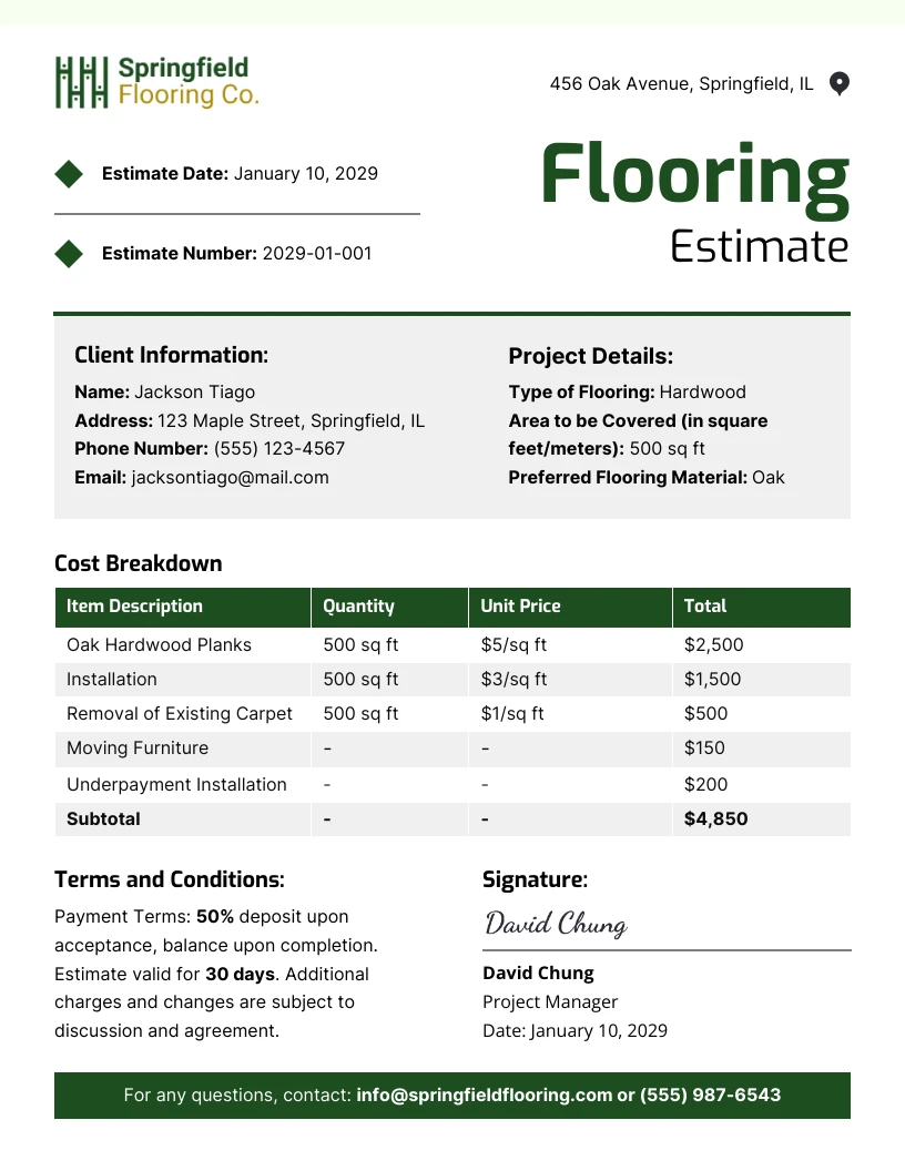 Flooring Estimate Template - Venngage