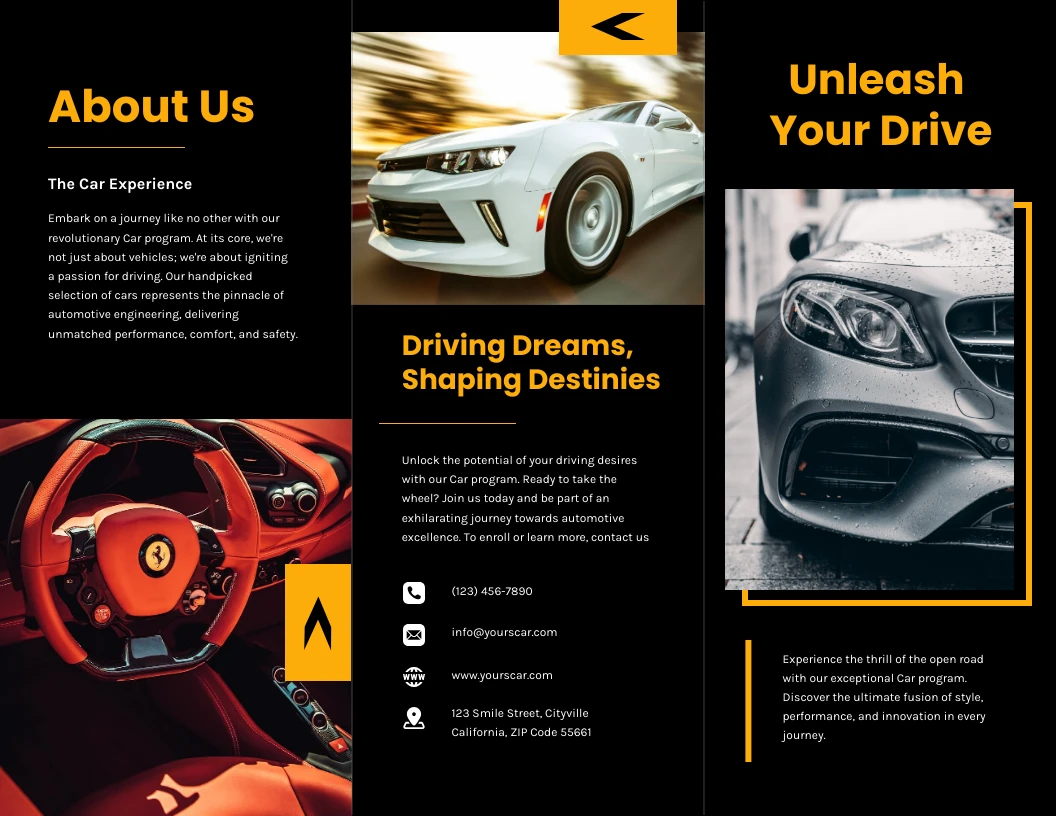 Black Yellow Car Brochure Template - Venngage