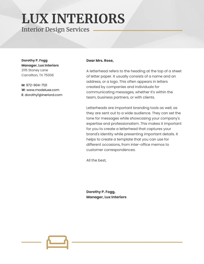 Interior Design Business Letterhead - Venngage