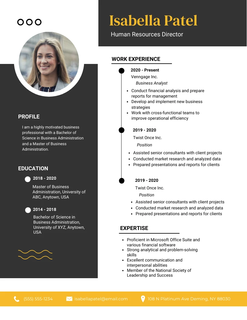 White And Black Professional Business Resume - Venngage