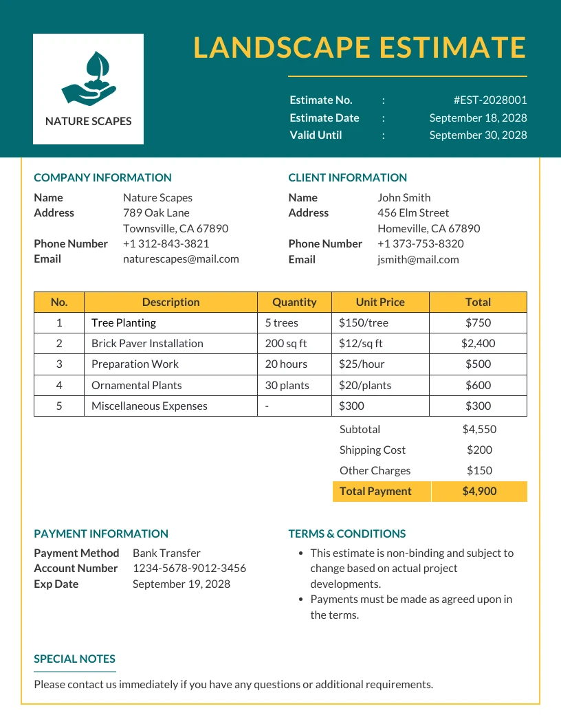 Green Yellow Landscape Estimate Template - Venngage